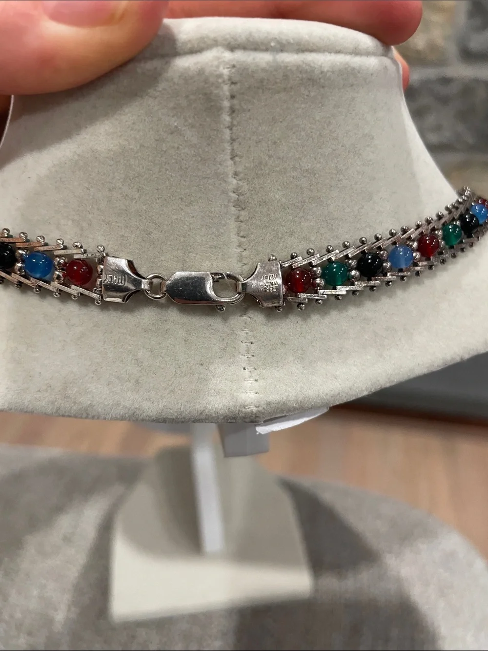 Milor Italy 925 Sterling Silver Multi-Color Stone Ball Bead Necklace 17